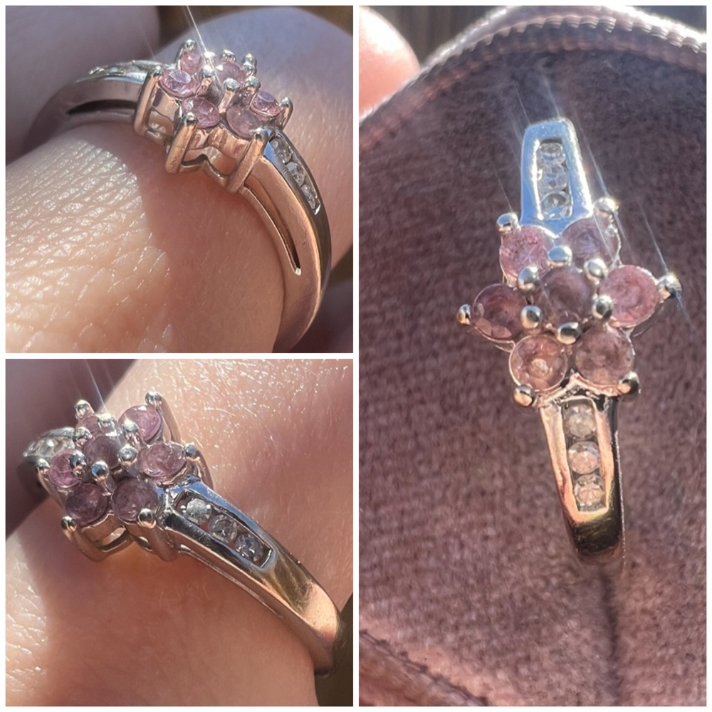 10k White Gold Pink Sapphire Floral Cluster Ring